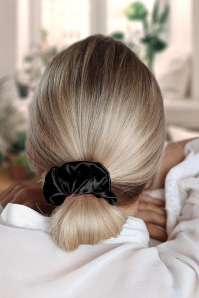 Luxury Satin Scrunchies - Black - Pack of 8 - For Women and Girls - silvrbear