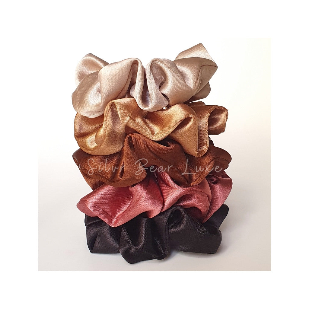 5 Luxury Satin Scrunchies - Earthy Shades – silvrbear