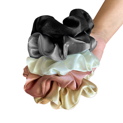 5 Luxury Satin Scrunchies - Classic Shades